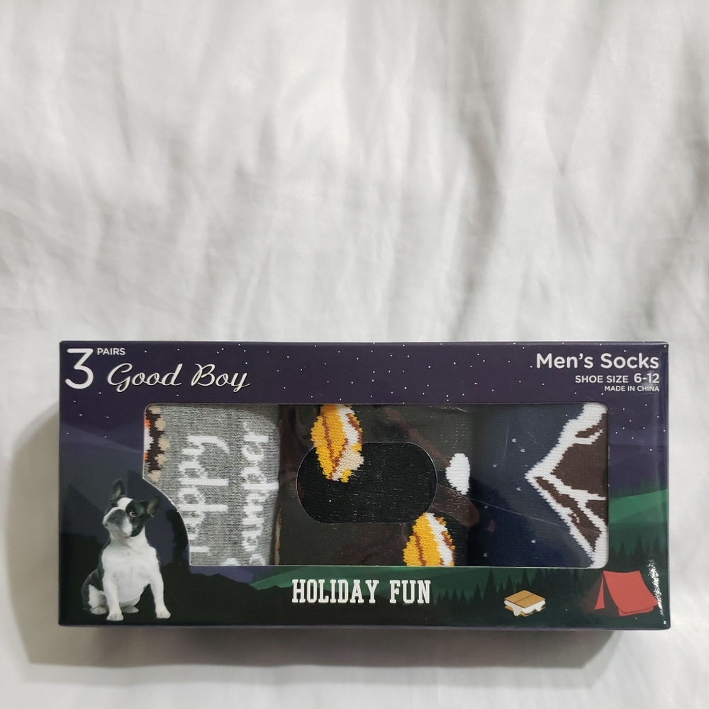 NIB Good Boy Men's Camping Theme Novelty 3 Pair Socks